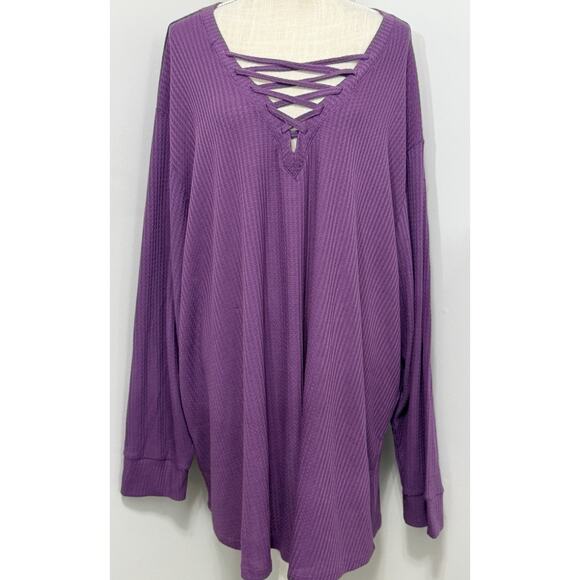 NEW Torrid Waffle Purple Lace Up V-Neck Long Sleeve Top Blouse Shirt Sz 6 6X 30 - Picture 1 of 2